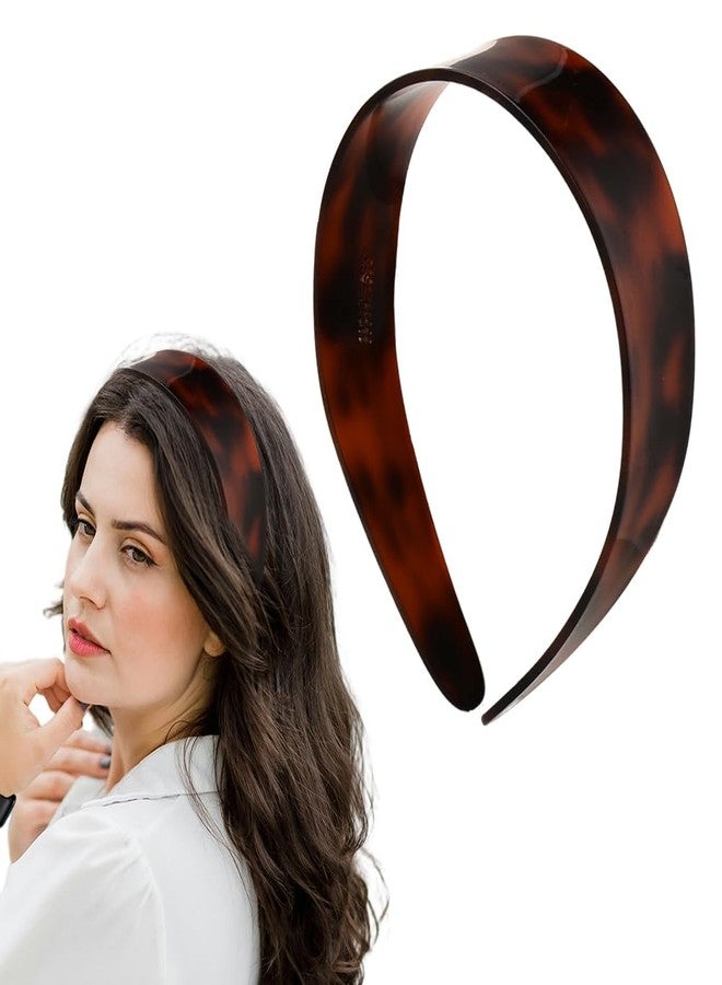 Kefley Acrylic Tortoise Shell Headband for Women’s Hair Wide Vintage Acetate Headband with Teeth Brown Plastic Hard Headbands Hairband Head Band No Crease Plain Resin Headbands French Style Hair Band Hoop - Image 1